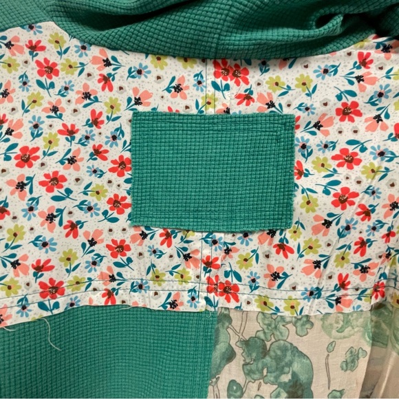 POL  NEW Cotton Blend 3/4 Sleeve Hooded Top LG Floral Lace Patchwork - Picture 8 of 10